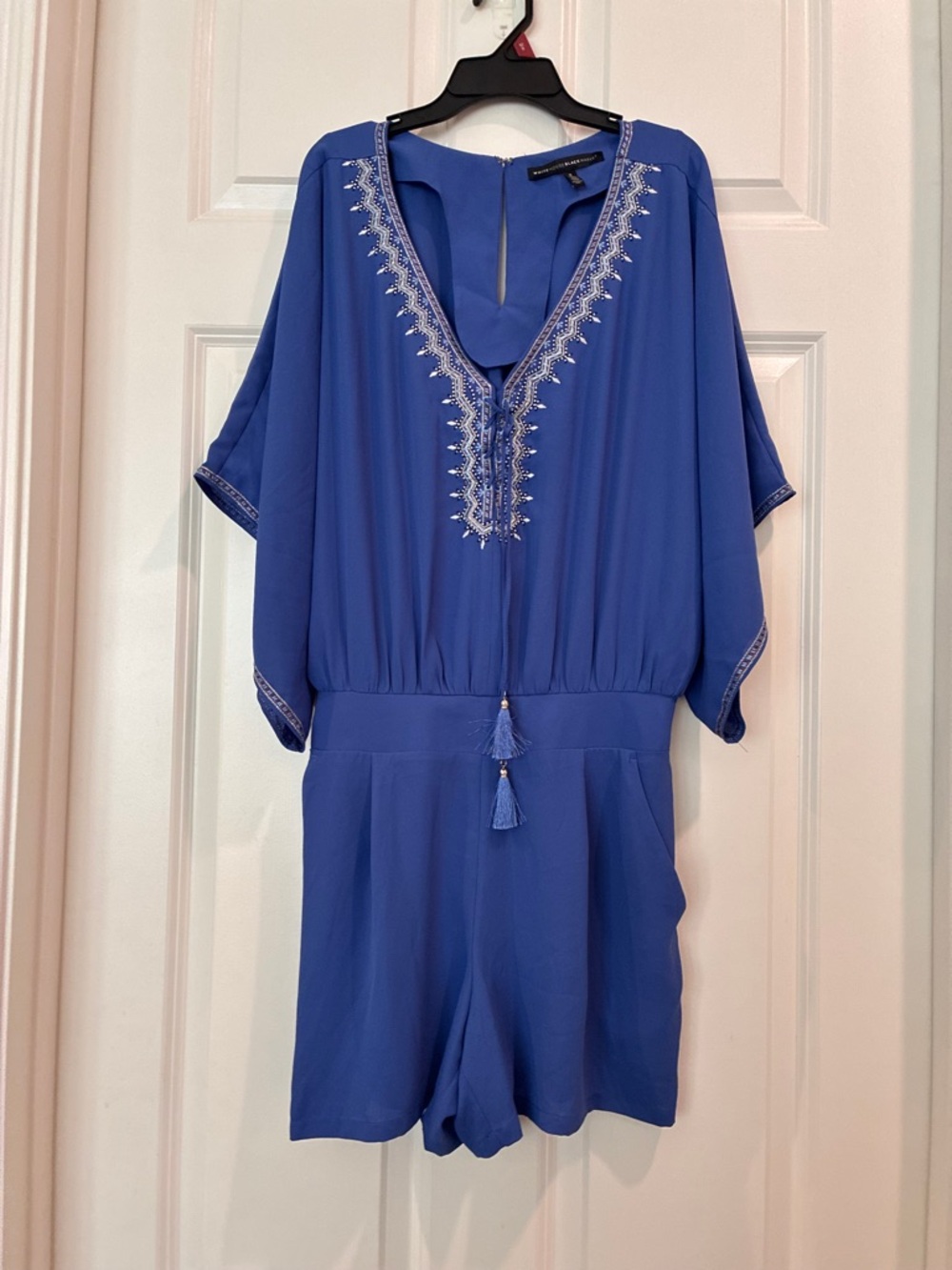 White House‎ Black Market Royal Blue Embroidered V-Neck Romper